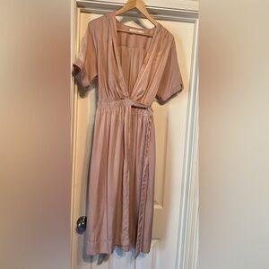 Ellison Women’s Pink Blush Satin V Neck Midi Wrap Dress